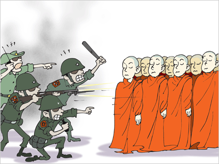 Répression des moines en Birmanie.